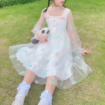 Lolita dress vasaros Japonijos Minkštas Mergina susiuvimo akių siuvinėjimo susiėmę kawaii suknelė Cos Loli arbatėlė Vestidos