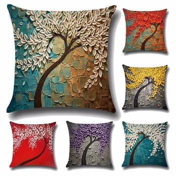 Medžio pagalvę padengti, Kūrybos mielas animacinių filmų Naftos tapyba medžiai ir gėlės mesti medvilnės skalbiniai, pagalvės užvalkalą užvalkalas didmeninės